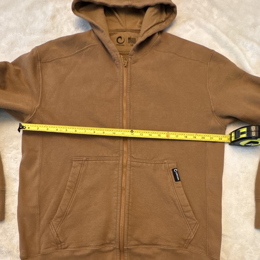 Origin Full Zip Hooded Fleece Hoodie Brown Men's L Logo Pockets - Picture 5 of 6